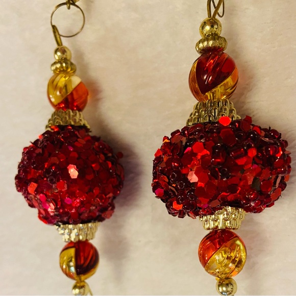 Christmas Ornaments Set of 6 Red Gold Glass Dangling Ornament EUC 🔥🔥 3 for $20 - Picture 3 of 6